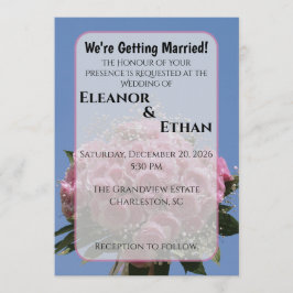 Convites Vibrant Pink Rose Bouquet & Blue Sky Summer 