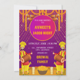 Convites Vibrant Punjabi Jaggo Night Invitation Card