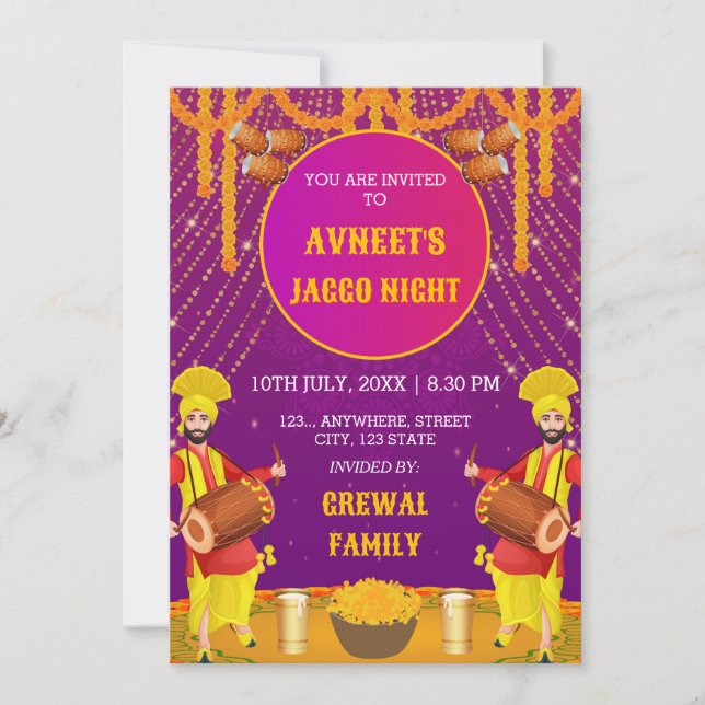 Convites Vibrant Punjabi Jaggo Night Invitation Card (Frente)