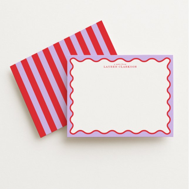 Convites Vibrant Purple & Red Wavy Border Note Card (Criador carregado)