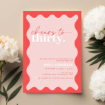 Convites Vibrant Saúde para Trinta aniversário de 30 anos<br><div class="desc">Este convite de festas vibrante é perfeito para uma festa de aniversário moderna. O simples design apresenta o texto do script de saudação contemporâneo em cor branca sobre fundo de pêssego vibrante com borda ondulada. Personalizável em qualquer cor. Mantenha o design mínimo e elegante, como está, ou personalize-o adicionando seus...</div>