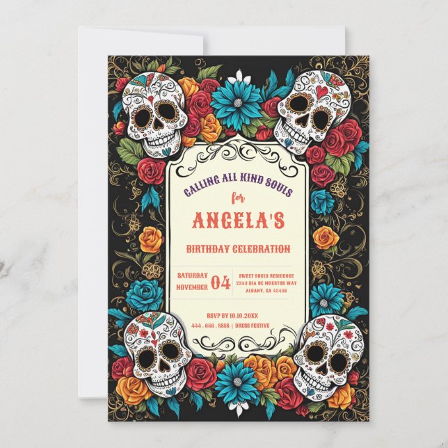 Convites Vibrant Sugar Skulls Day of the Dead Invite (Frente)