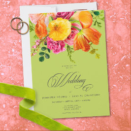Convites Vibrant Summer Floral Lime Orange Pink Wedding