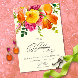 Convites Vibrant Summer Floral Yellow Orange Pink Wedding