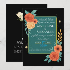 Convites Vibrant Teal & Coral Floral Frame