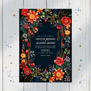 Convites Vibrant Watercolor Floral Fiesta Wedding
