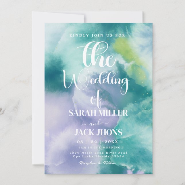 Convites Vibrant  Watercolor Wedding Invitation (Frente)