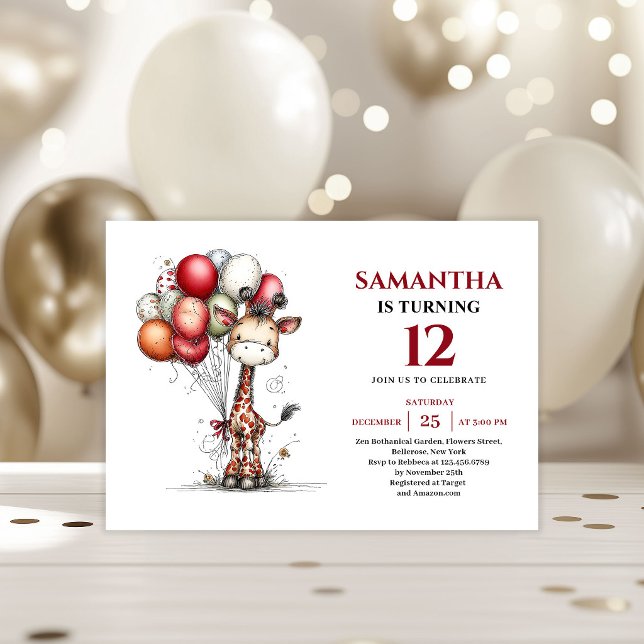 Convites Vibrant whimsical giraffe kids birthday invite (Vibrant whimsical animals art kids birthday invitation

)