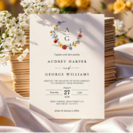 Convites Vibrant Wildflower Crest Wedding Invitation
