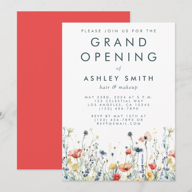 Convites Vibrant Wildflower Grand Abertura (Frente/Verso)