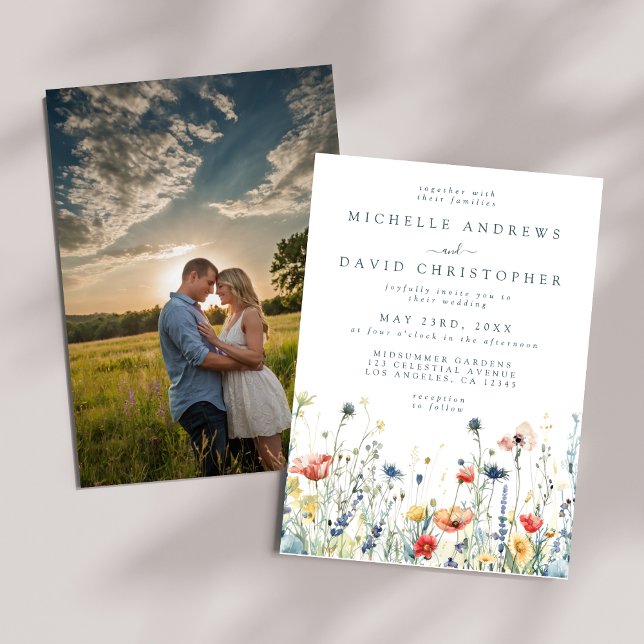 Convites Vibrant Wildflower Photo Wedation Invitation (Criador carregado)