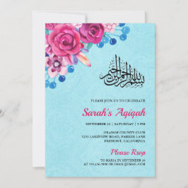 Convites Vibrante Aqiqah de Bebê Menina com Flores Rosa