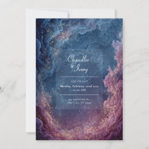 Convites Vibrante Casamento Nebulosa Celestial Roxo e Azul 