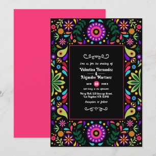 Convites Vibrante Floral de Festa Mexicana de Casamento