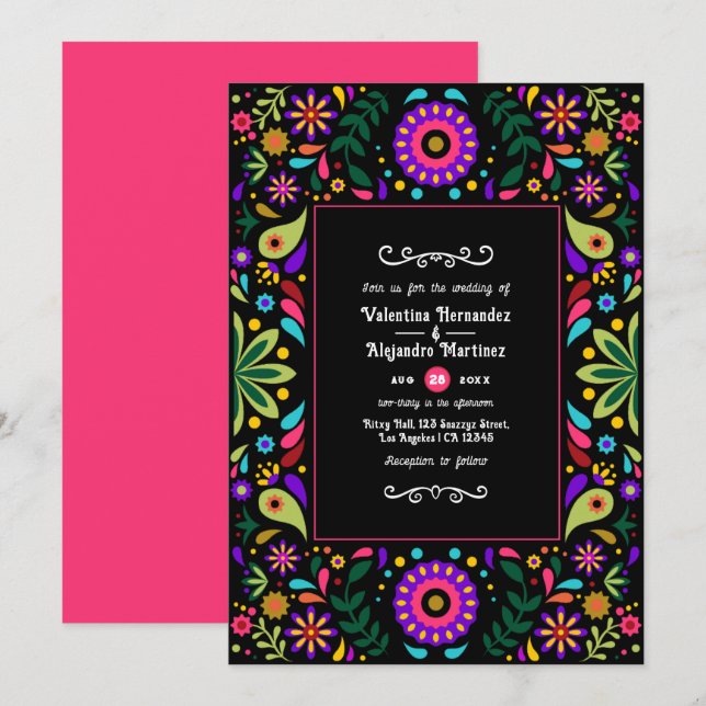 Convites Vibrante Floral de Festa Mexicana de Casamento (Frente/Verso)