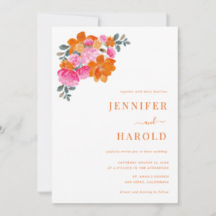 Convites Vibrante Jardim Floral Cor-de-Rosa e Laranja Foto