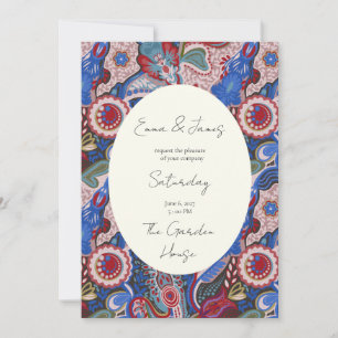 Convites Vibrante jóia inspirada em paisley azul vermelho
