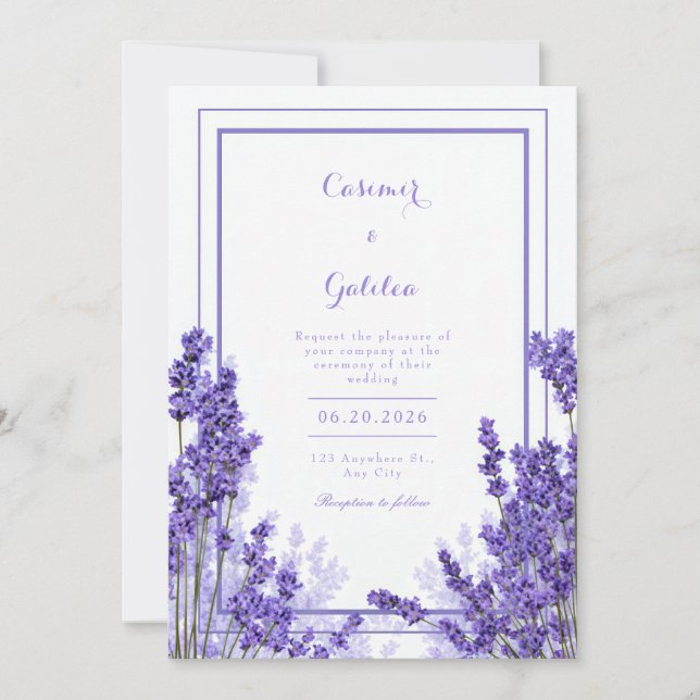 Convites Vibrante Quadro Casamento Lavanda Índigo Roxo (Frente)