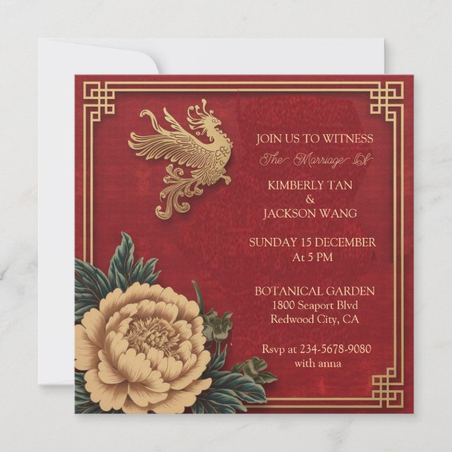 Convites Vibrante Vermelho Chinês Elegante (Frente)