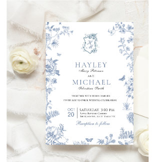 Convites VICTORIA Regency Blue French Garden Weding Invite