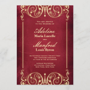 Convites Victorian de Nouveau: Casamento vermelho & Dourado