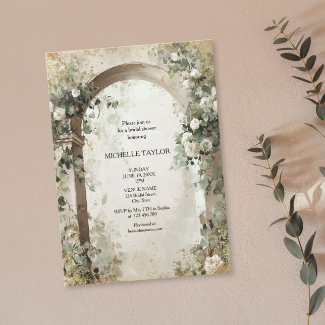 Convites Victorian Enchanted Garden Elegant Floral Bridal (victorian enchanted garden with white roses arch, bridal shower invitation)
