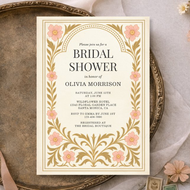 Convites Victorian Floral Art Nouveau Bridal Shower (Criador carregado)