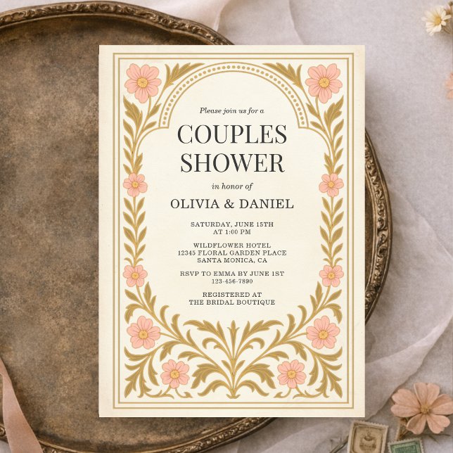 Convites Victorian Floral Art Nouveau Couples Shower (Criador carregado)