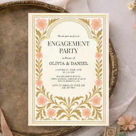 Convites Victorian Floral Art Nouveau Engagement Party