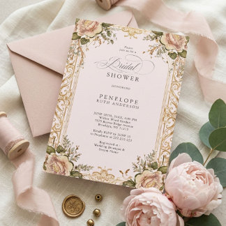 Convites victorian floral bridal shower invite