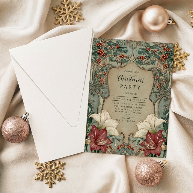 Convites Victorian Holly & Amaryllis Christmas (Criador carregado)