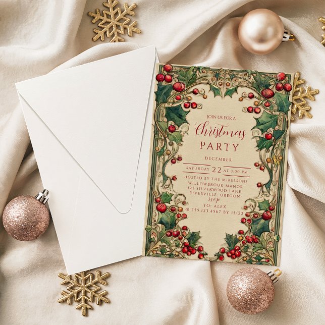 Convites Victorian Holly & Berry Christmas (Criador carregado)