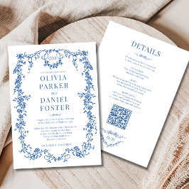 Convites Victorian Royal Blue All in One Wedding Monogram