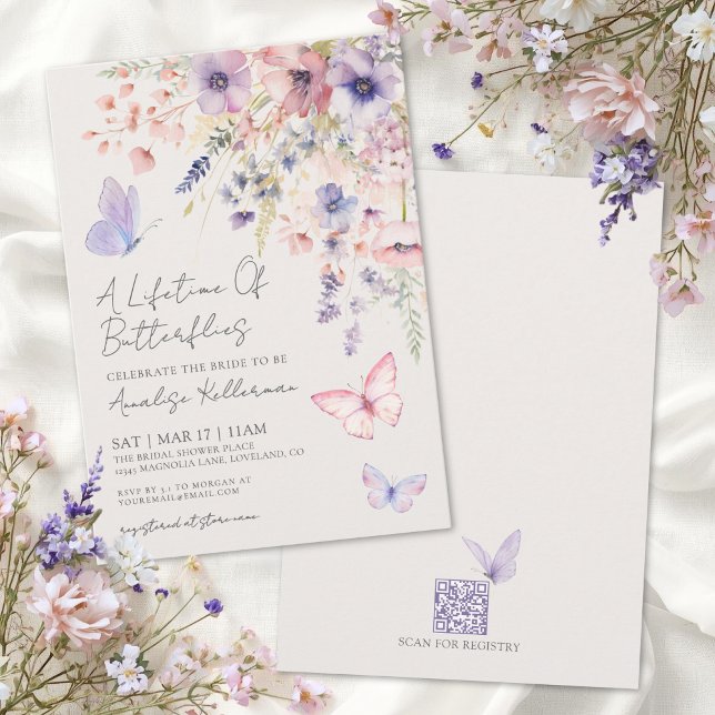 Convites Vida das Borboletas Chá de Noiva das Flores Silves (Butterfly Wildflower Bridal Shower Invitation)