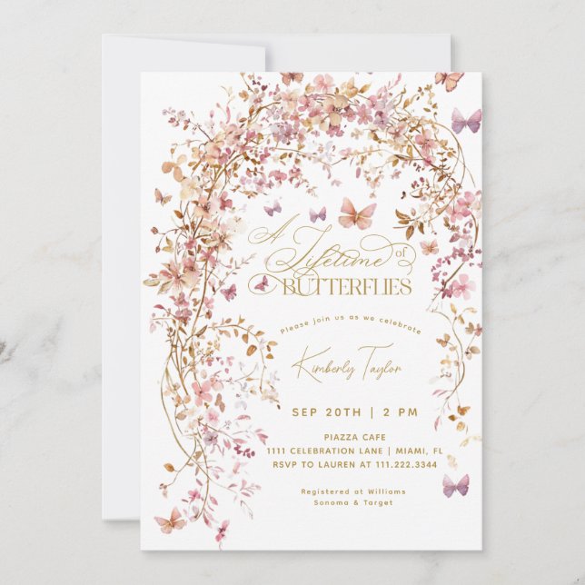 Convites Vida das borboletas Chás de panela Flores selvagen (Frente)