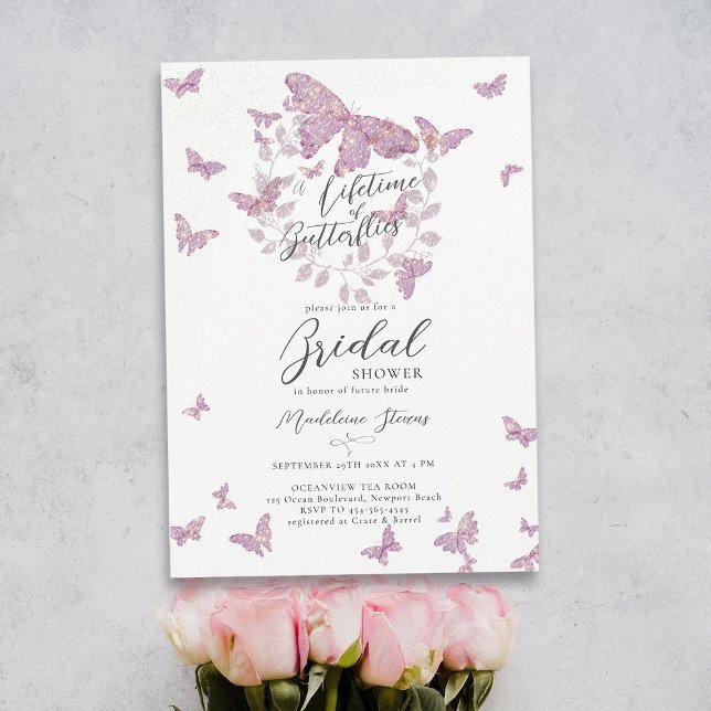 Convites Vida das borboletas Dourado Chá de panela roxo (a lifetime of butterflies purple pink mauve eucalyptus botanical bridal shower invitation garden)