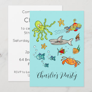 Convites Vida Marinha Personalizada Sob o Mar