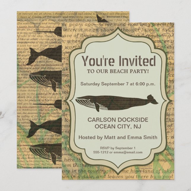 Convites Vida marítima náutica antiaérea de baleia (Frente/Verso)