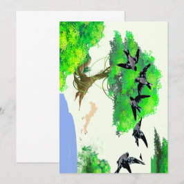 Convites Vida na Floresta primavera com Aves e Esquilo - Na