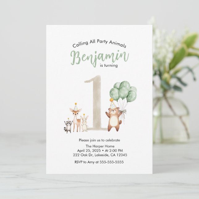 Convites Vida selvagem fofa Floresta Chamando Todos os Anim (Em pé/Frente)