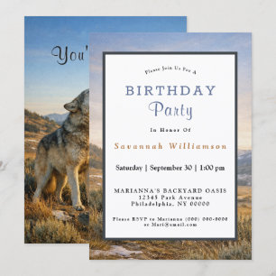 Convites Vida Selvagem Uivando Lobo Cinzento Aniversário