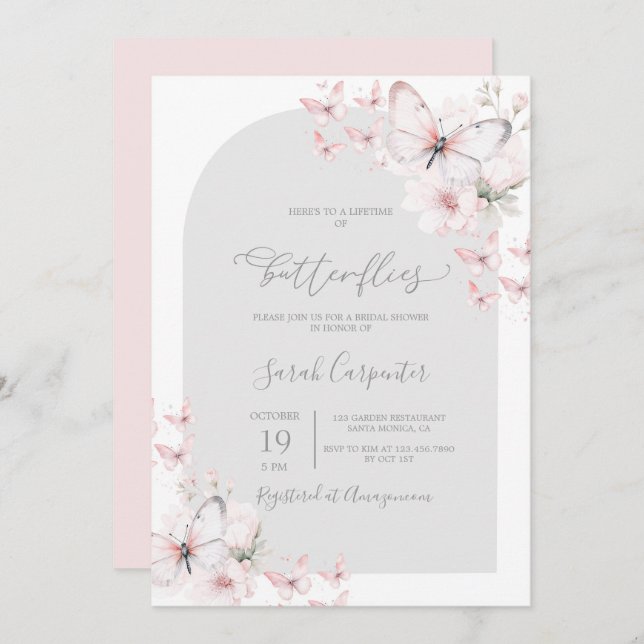 Convites Vida útil do Chá de panela das borboletas (Frente/Verso)