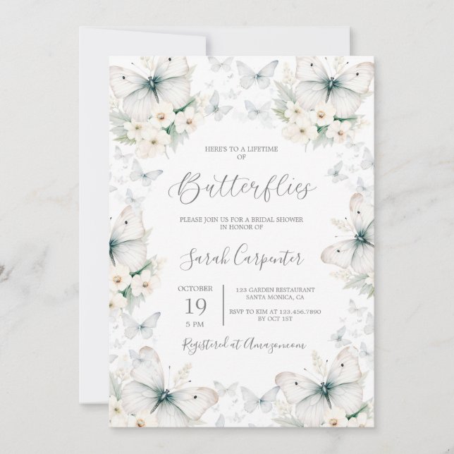 Convites Vida útil do Chá de panela das borboletas (Frente)