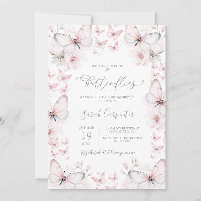 Convites Vida útil do Chá de panela das borboletas (Frente)