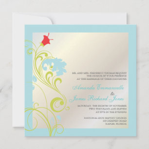 Convites Videira ornamental/azul aqua/verde/cinza