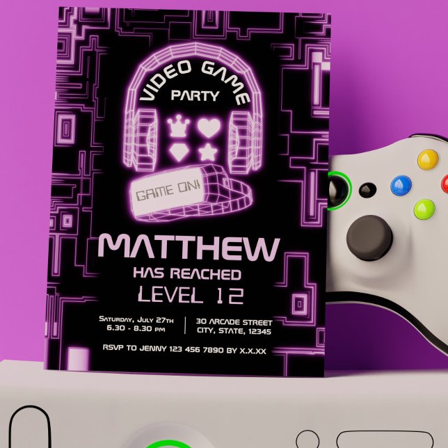 Convites Vídeo de Neon Virtual Reality Kids legal (Cool Neon Virtual Reality Kids Video Game Invitation)