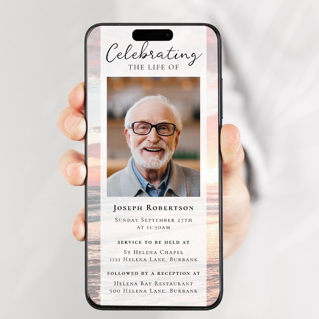 Convites Vídeo Digital Funeral de Fotografia Sunset Ocean (Criador carregado)