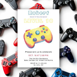 Convites Video Game Aniversário Infantil Aquarela