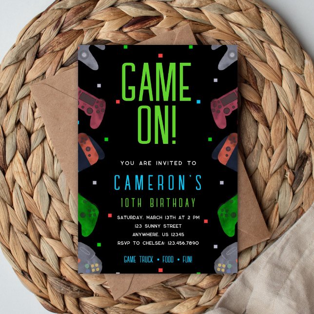 Convites Video Game Birthday Invitation Pixel Game Party (Criador carregado)