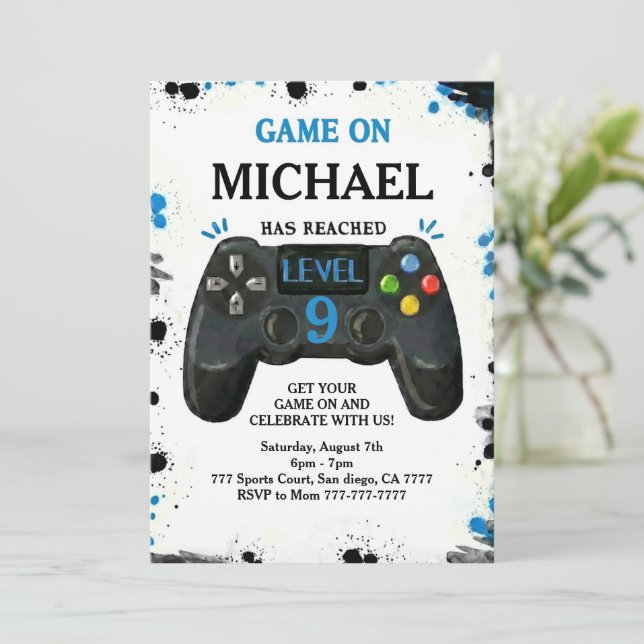 Convites Video Game Level up Gamer Birthday (Em pé/Frente)